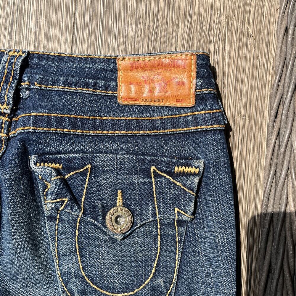 True Religion Mid Rise Dark Wash Slim Straight Leg Jeans Blue Size 27 - Picture 5 of 6